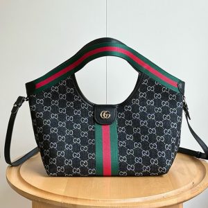 GUCCI オフィディア ミディアム トートバッグ GGキャンバス ブラック レザー ウェブストライプ GU860845