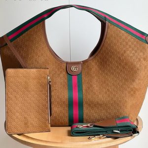 GUCCI オフィディア ラージ トートバッグ GGキャンバス キャメル ブラウン レザー ウェブストライプ ポーチ付き GU853971