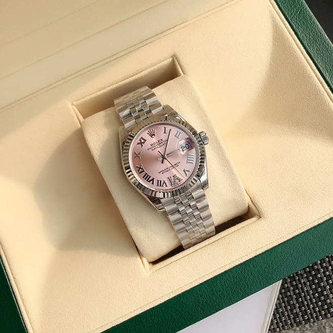 ROLEX ロレックス デイトジャスト 31 ピンク文字盤 ローマ数字 VIダイヤ メンズ レディース 腕時計 278274 - 画像 (3)