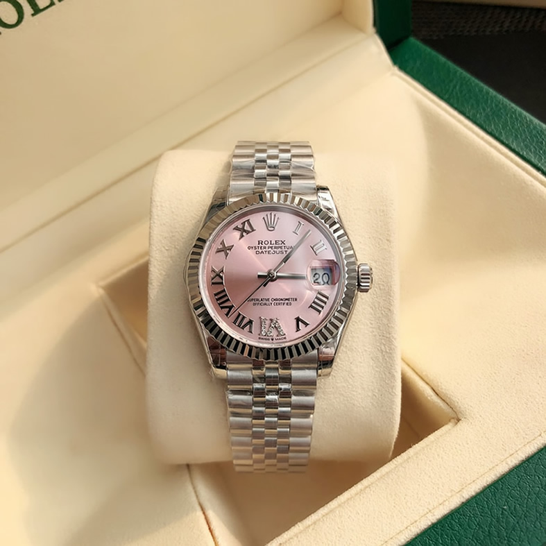 ROLEX ロレックス デイトジャスト 31 ピンク文字盤 ローマ数字 VIダイヤ メンズ レディース 腕時計 278274 - 画像 (4)