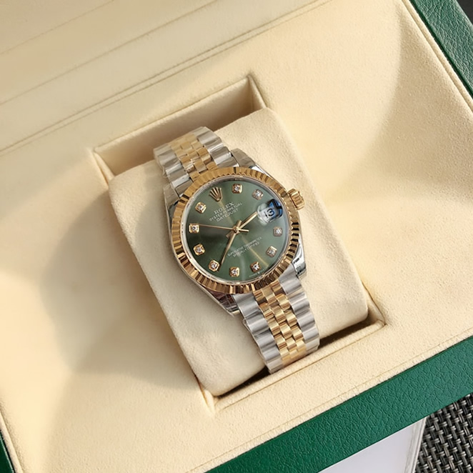 ROLEX ロレックス デイトジャスト 31 オリーブグリーン文字盤 ダイヤ メンズ レディース 腕時計 278273 - 画像 (3)