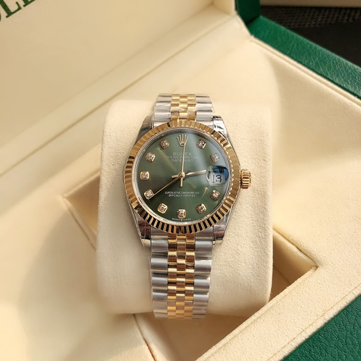 ROLEX ロレックス デイトジャスト 31 オリーブグリーン文字盤 ダイヤ メンズ レディース 腕時計 278273 - 画像 (4)