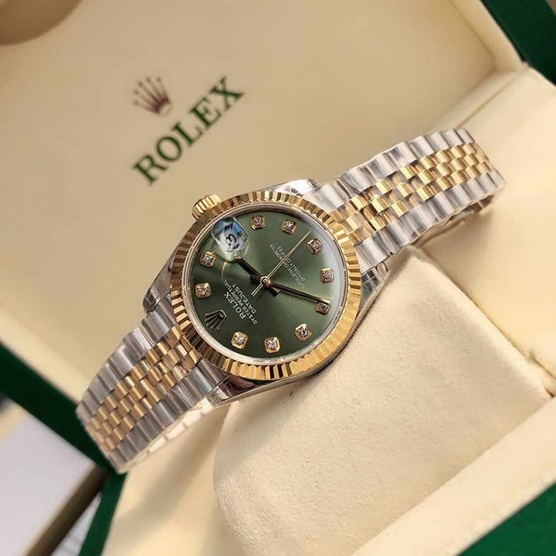 ROLEX ロレックス デイトジャスト 31 オリーブグリーン文字盤 ダイヤ メンズ レディース 腕時計 278273 - 画像 (5)
