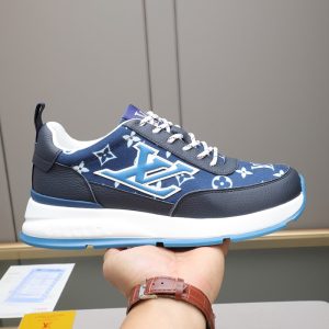 ルイ・ヴィトン ランアウェイ・ライン スニーカー ブルー モノグラム・パターン テキスタイル切替 shoes098