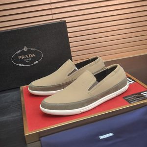プラダ スリッポン スニーカー ベージュ キャンバス スエード切替 PRADAロゴ入り shoes111