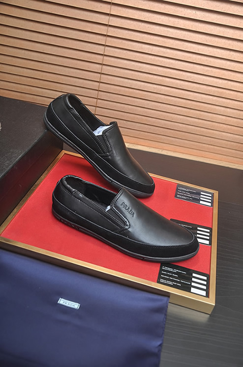 プラダ スリッポン スニーカー ブラック レザー スエード切替 PRADAロゴ入り shoes112 - 画像 (6)