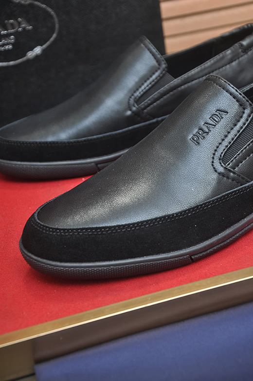 プラダ スリッポン スニーカー ブラック レザー スエード切替 PRADAロゴ入り shoes112 - 画像 (8)