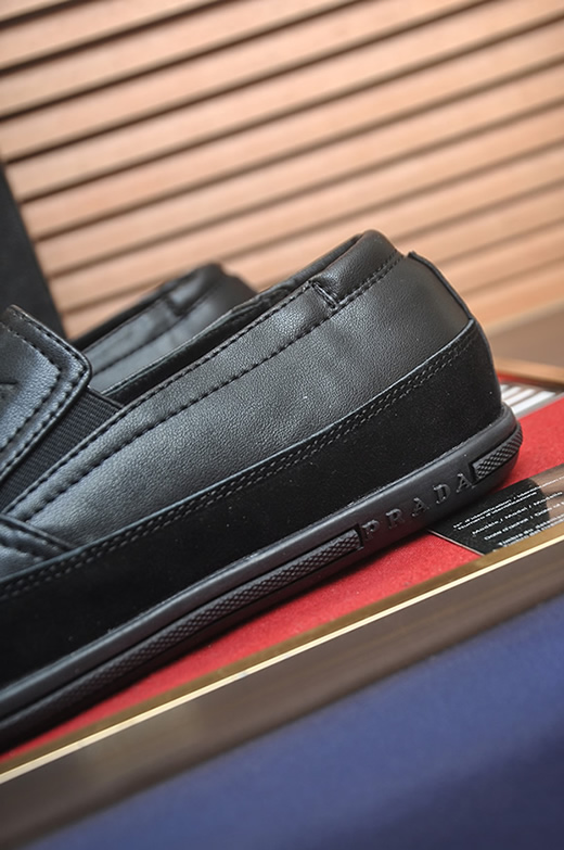 プラダ スリッポン スニーカー ブラック レザー スエード切替 PRADAロゴ入り shoes112 - 画像 (9)