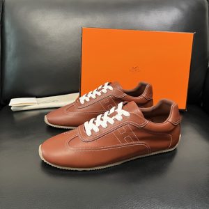 エルメス スニーカー アディクト ブラウン カーフスキン ホワイトステッチ shoes114
