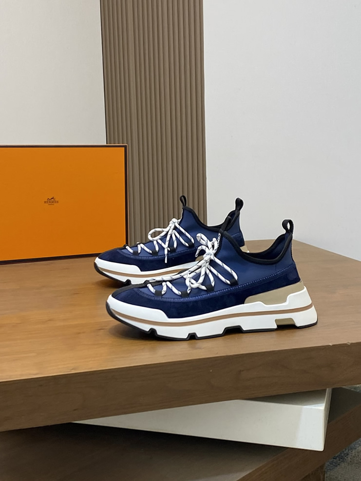 エルメス スニーカー アディクト マリンブルー テクニカルキャンバス 厚底ソール shoes121