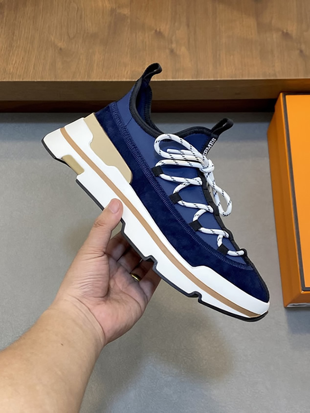 エルメス スニーカー アディクト マリンブルー テクニカルキャンバス 厚底ソール shoes121 - 画像 (4)