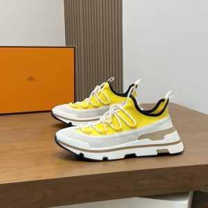 エルメス スニーカー アディクト イエロー テクニカルキャンバス スエード切替 shoes122