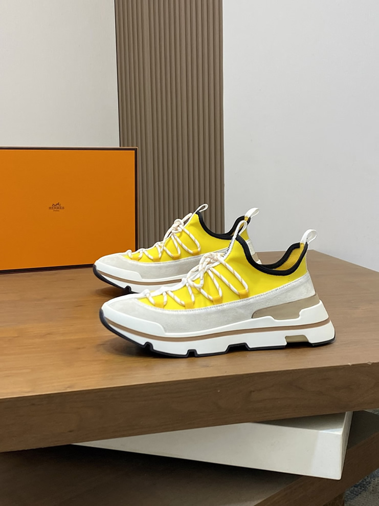 エルメス スニーカー アディクト イエロー テクニカルキャンバス スエード切替 shoes122