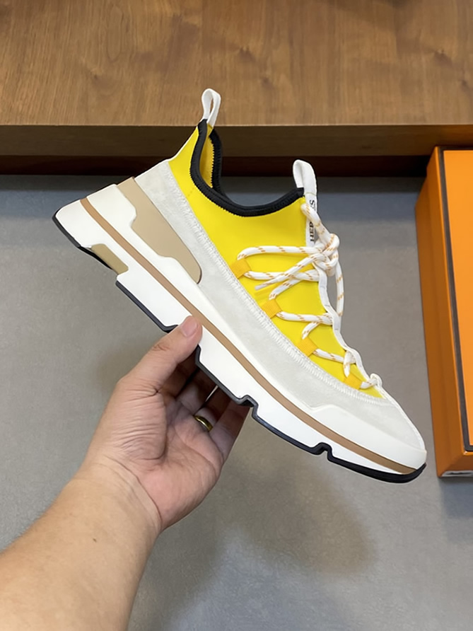エルメス スニーカー アディクト イエロー テクニカルキャンバス スエード切替 shoes122 - 画像 (4)