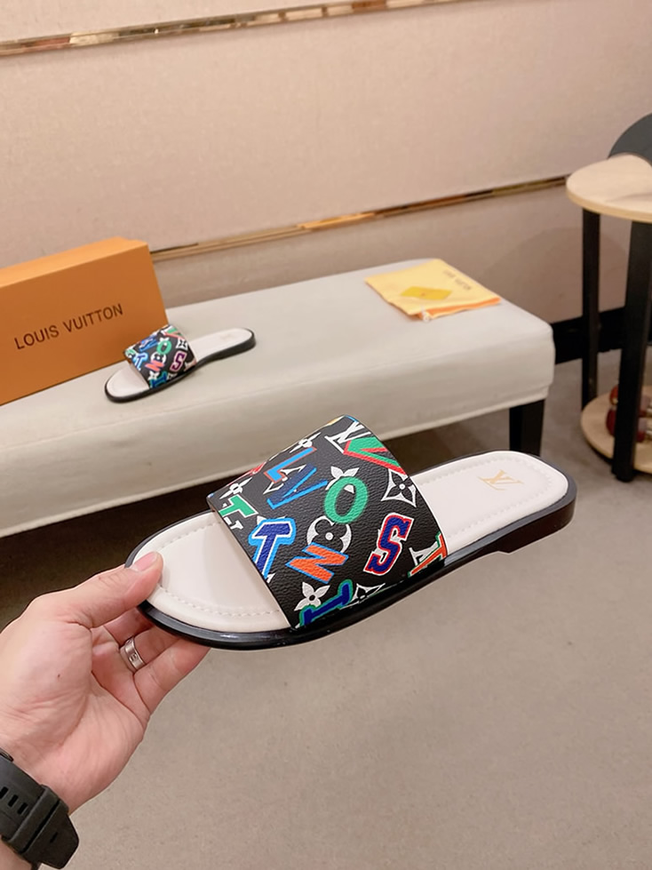 ルイヴィトン サンダル モノグラム ブラック マルチカラー レター shoes135 - 画像 (4)