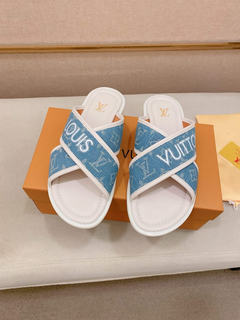 ルイヴィトン サンダル モノグラム デニム ブルー クロスストラップ shoes141