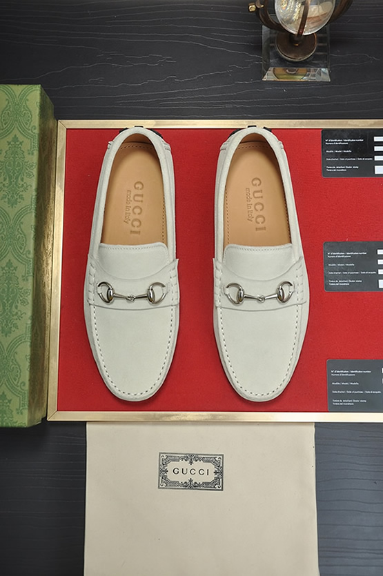 グッチ ローファー スエード レザー ホワイト ホースビット shoes155 - 画像 (2)