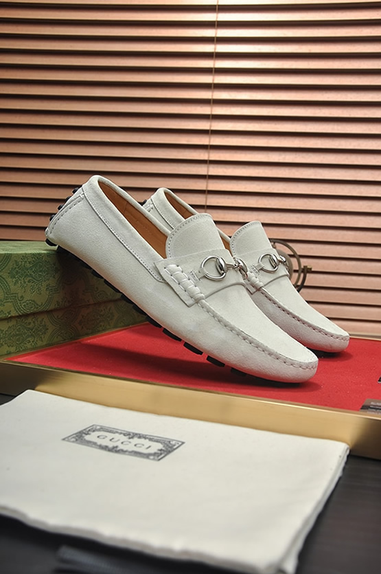 グッチ ローファー スエード レザー ホワイト ホースビット shoes155 - 画像 (3)