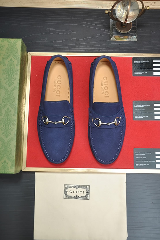 グッチ ローファー スエード レザー ブルー ホースビット shoes156 - 画像 (2)