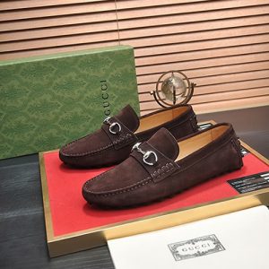 グッチ ローファー スエード レザー ダークブラウン ホースビット shoes155