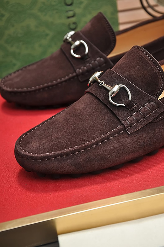 グッチ ローファー スエード レザー ダークブラウン ホースビット shoes155 - 画像 (8)