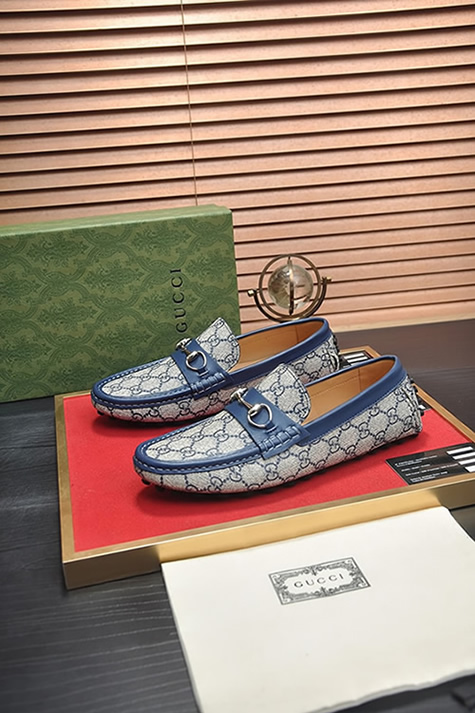 グッチ ローファー スエード レザー ライトブルー ホースビット shoes157