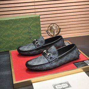 グッチ ローファー GGスプリーム キャンバス グレー ブラック shoes159