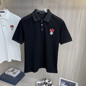 ドルチェ＆ガッバーナ ローズ エンブロイダリー ポロシャツ ブラック FS039