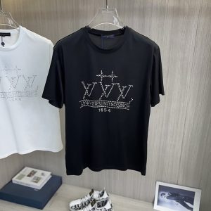 ルイ・ヴィトン ホットフィックス ラインストーン Tシャツ ブラック FS046