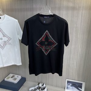 ルイ・ヴィトン ミックスカラー ラインストーン Tシャツ ブラック FS047
