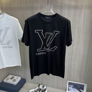 ルイ・ヴィトン ビッグロゴ ラインストーン Tシャツ ブラック FS049