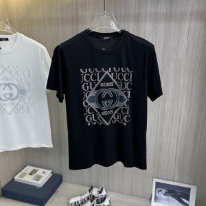 グッチ ミックスカラー ラインストーン Tシャツ ブラック FS051
