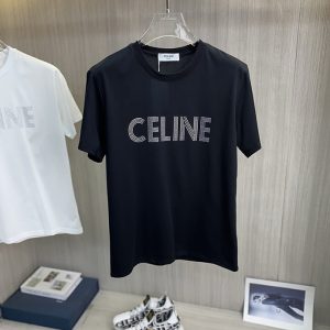 セリーヌ ラインストーン ロゴ Tシャツ ブラック FS052