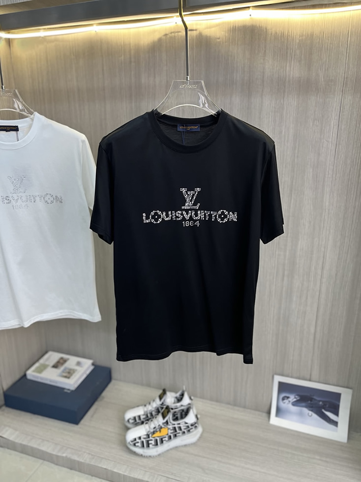 ルイ・ヴィトン ラインストーン ロゴ Tシャツ ブラック FS054
