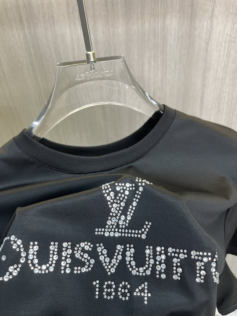 ルイ・ヴィトン ラインストーン ロゴ Tシャツ ブラック FS054 - 画像 (6)