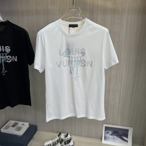 ルイ・ヴィトン ラインストーン ピンロゴ Tシャツ ホワイト FS055