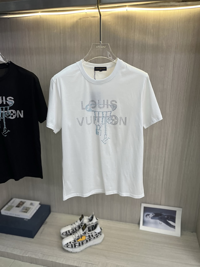 ルイ・ヴィトン ラインストーン ピンロゴ Tシャツ ホワイト FS055