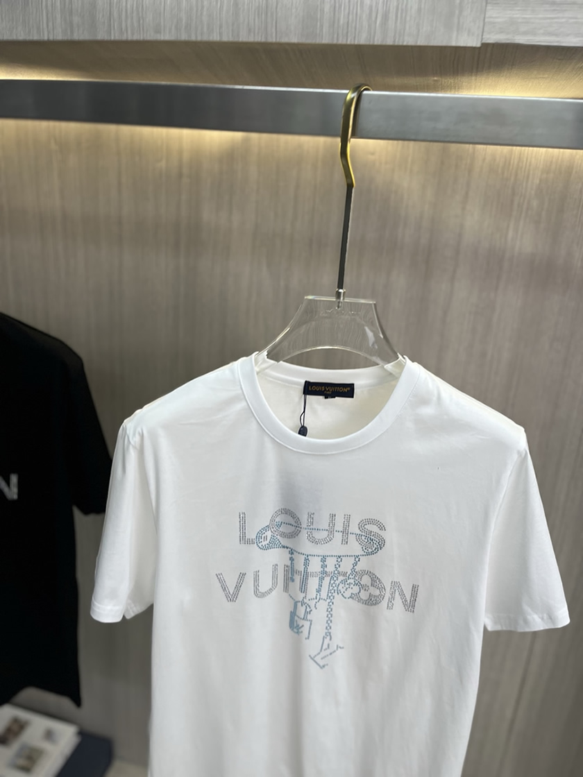 ルイ・ヴィトン ラインストーン ピンロゴ Tシャツ ホワイト FS055 - 画像 (3)