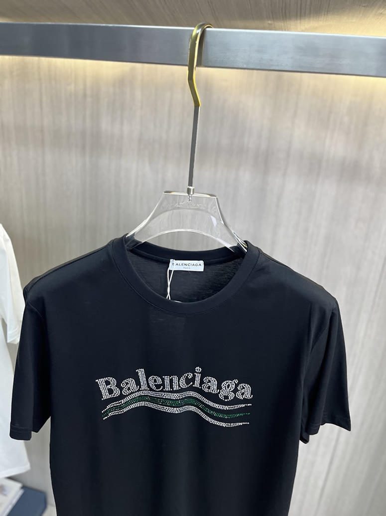 バレンシアガ ラインストーン ウェーブロゴ Tシャツ ブラック FS057 - 画像 (3)