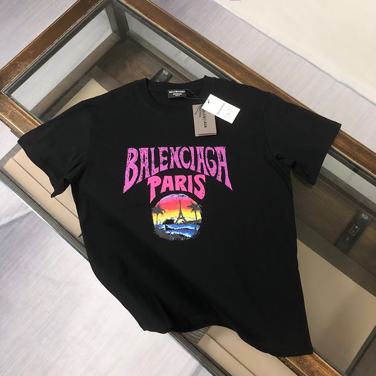 バレンシアガ パリ サンセット プリント Tシャツ ブラック FS083