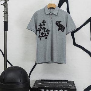クロムハーツ セメタリー クロス パッチ ポロシャツ グレー FS095