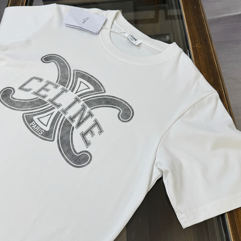 セリーヌ トリオンフ ロゴ プリント Tシャツ ホワイト FS113 - 画像 (2)