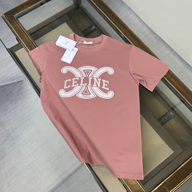 セリーヌ トリオンフ ロゴ プリント Tシャツ ピンク FS114