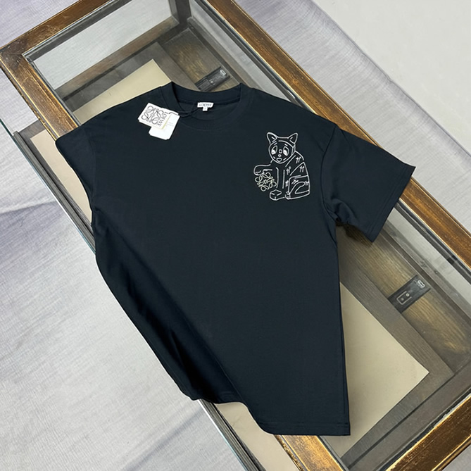 ロエベ リニア キャット エンブロイダリー Tシャツ ブラック FS122