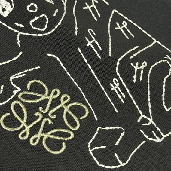 ロエベ リニア キャット エンブロイダリー Tシャツ ブラック FS122 - 画像 (5)