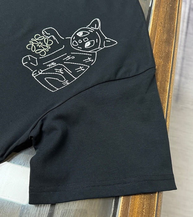 ロエベ リニア キャット エンブロイダリー Tシャツ ブラック FS122 - 画像 (6)