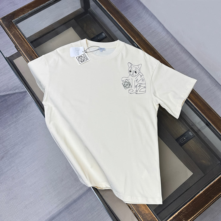 ロエベ リニア キャット エンブロイダリー Tシャツ アイボリー FS123
