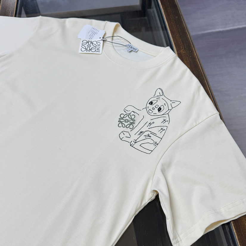 ロエベ リニア キャット エンブロイダリー Tシャツ アイボリー FS123 - 画像 (2)