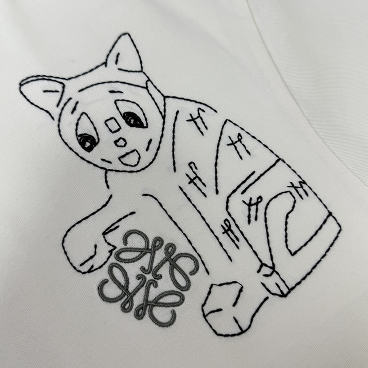 ロエベ リニア キャット エンブロイダリー Tシャツ アイボリー FS123 - 画像 (4)