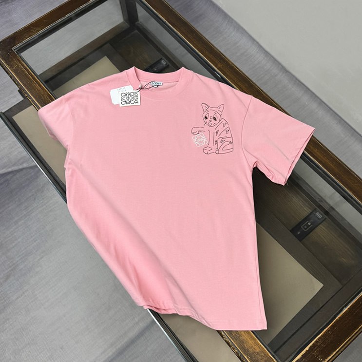 ロエベ リニア キャット エンブロイダリー Tシャツ ピンク FS124